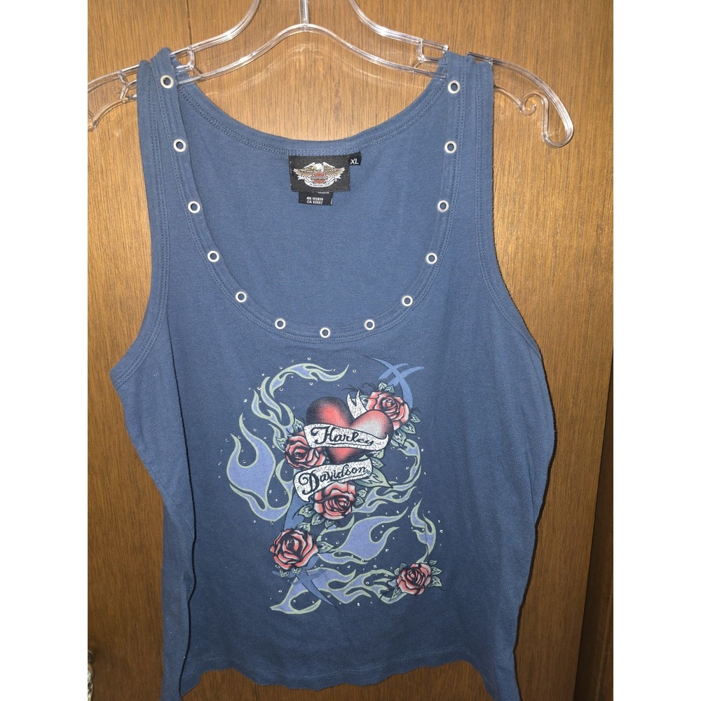 Vintage Y2K Harley Davidson Flower Tank Top Shirt Womens XL